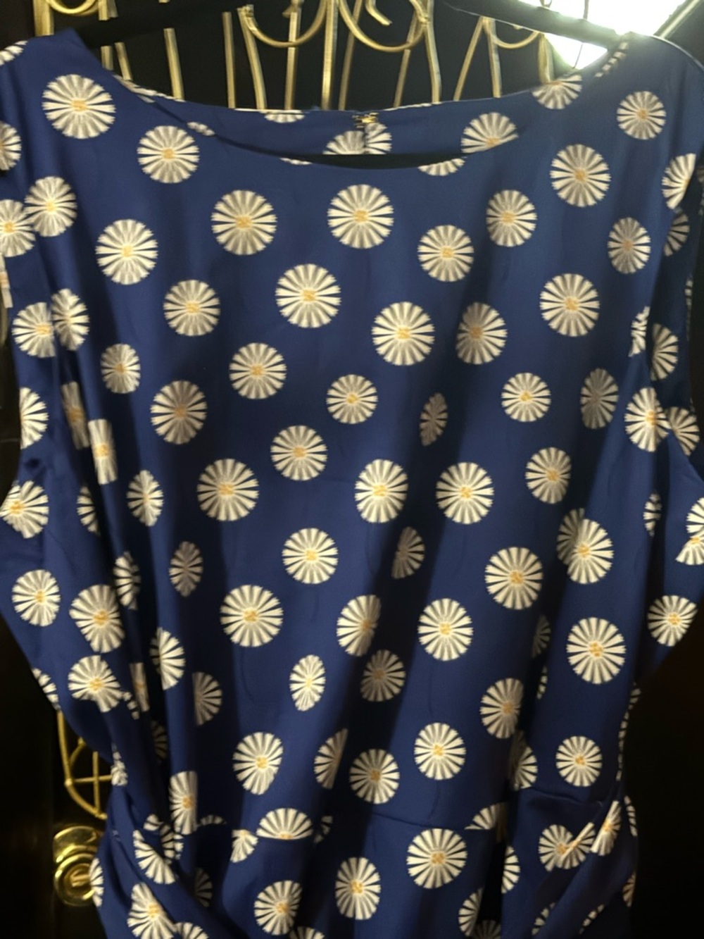 Anne Klein Navy Polka Dot Print Midi Dress with Waist Tie Length 48” Waist 48” - Picture 8 of 13